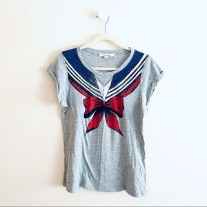 Forever 21 sailor collar and bow print tee